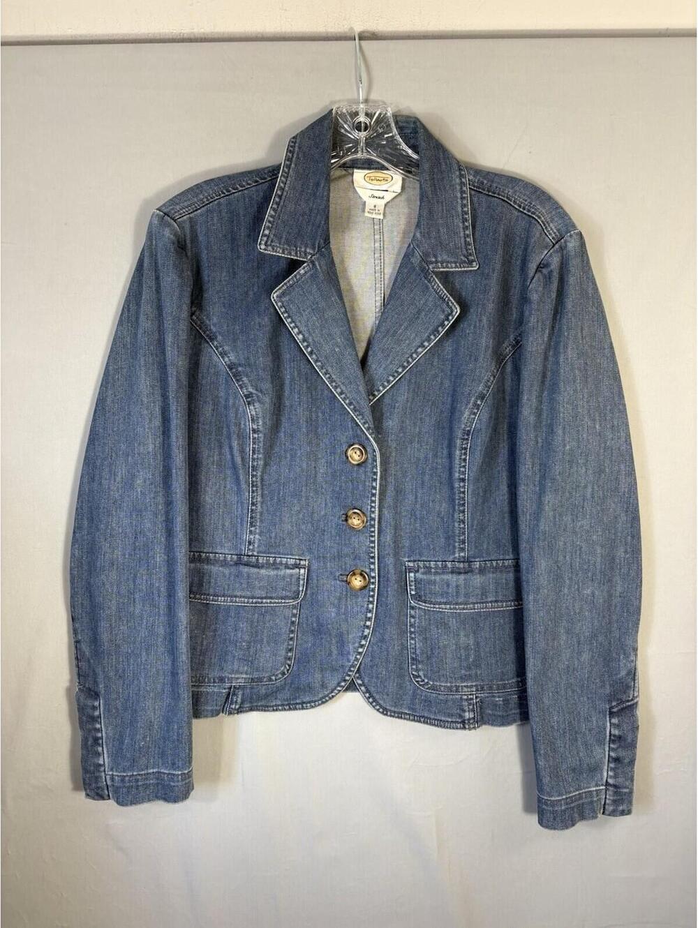 Talbots Vintage Y2K Denim Blazer Jacket Womens 8 Made In Hong Kong Stretch Blue